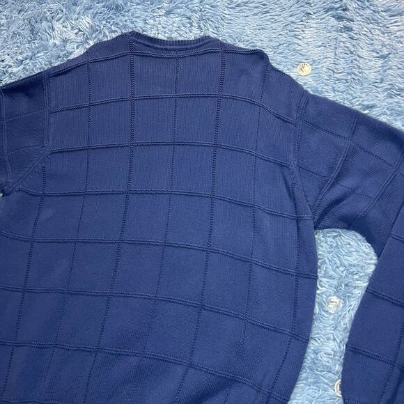 VINTAGE Izod Square Striped Logo Crewneck Sweater Size XL Mens Blue Cotton 90s - Picture 4 of 10